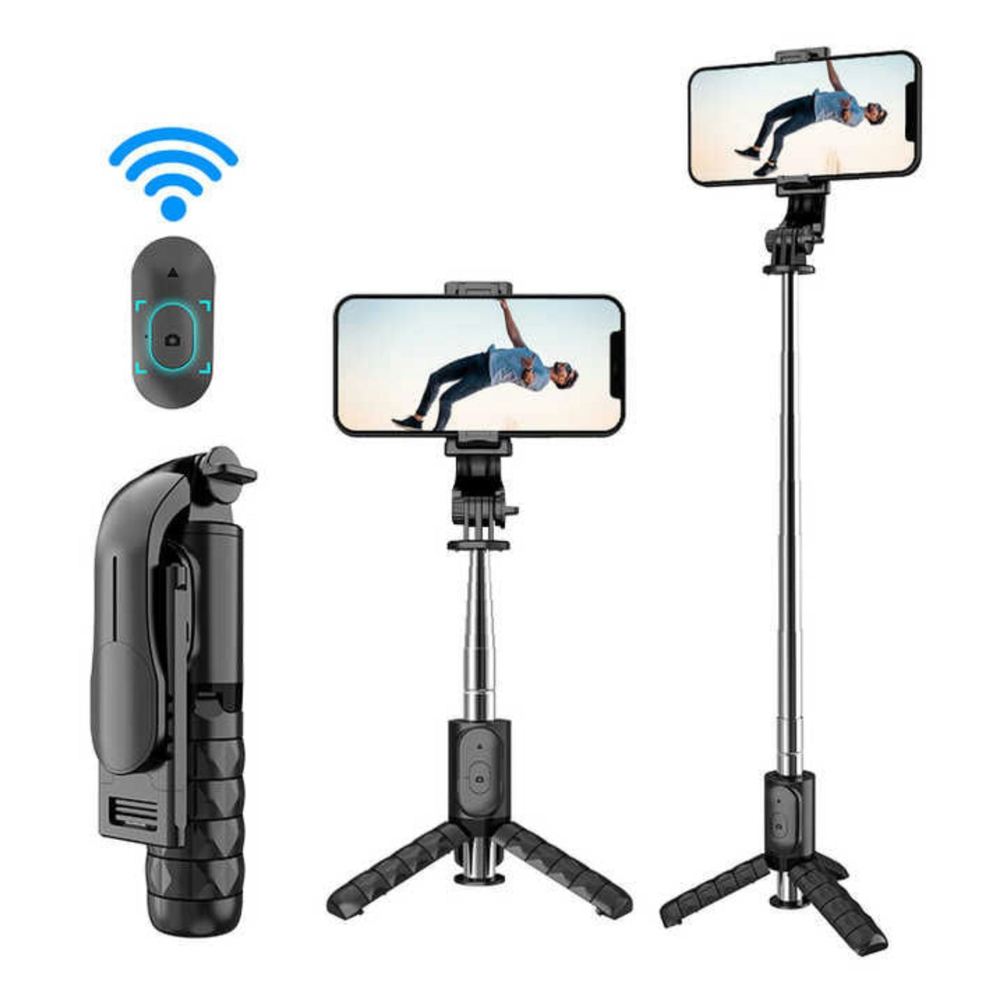 Bluetooth Selfie Stick Tripod Γ Wireless Handheld Stand with LED Light & Remote