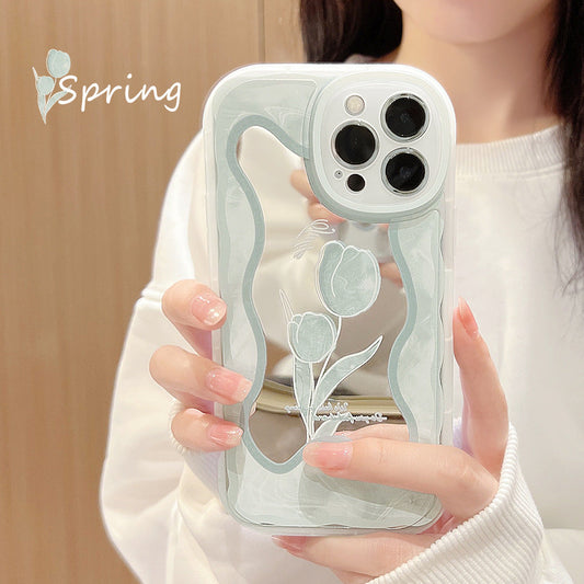 Cold wind temperament floral iphone16pro max mobile phone case 15 Apple 11 makeup mirror XR suitable for 14pro