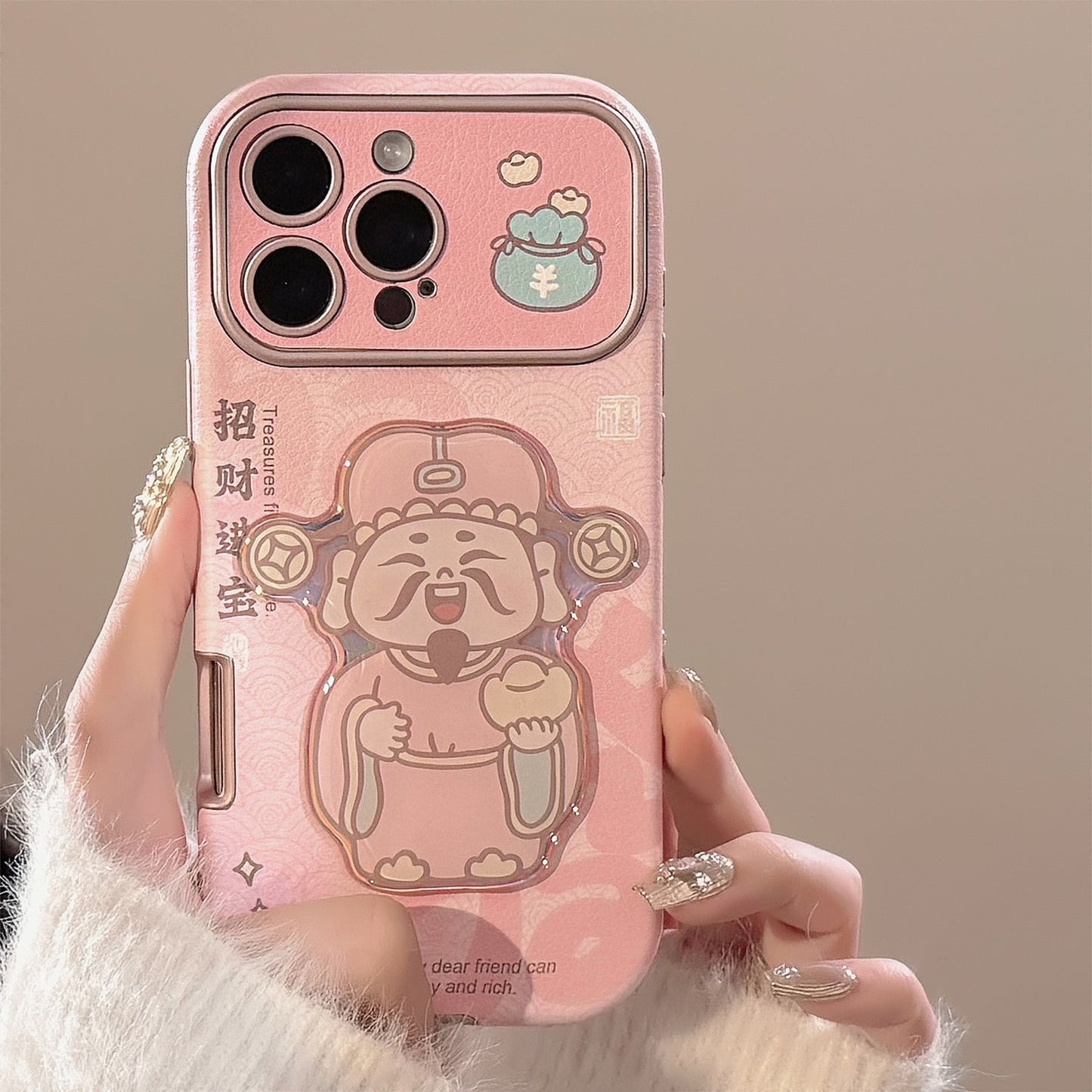 Pink God of Wealth gift for iphone16 iPhone case 14promax cortex 15 three-dimensional 17 New Year