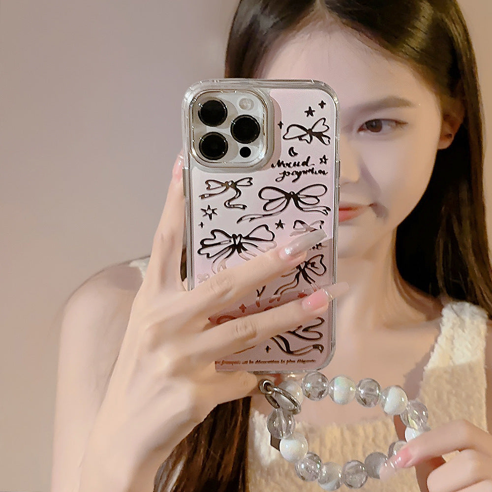 Bow ballet style for Apple 17promax makeup mirror iPhone16 mobile phone case 15 bracelet rope 11