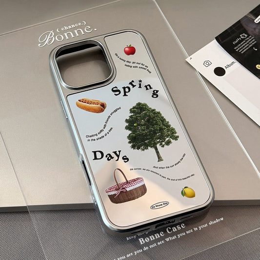 Spring picnic is suitable for Apple 15promax mobile phone case iphone16 mirror 17 electroplating hard 14 Korean Huawei