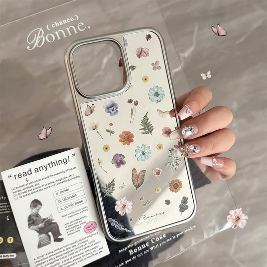 Small fresh flowers are suitable for 16 Apple 15promax mobile phone case iphone17 mirror 13 electroplating hard 15 Huawei