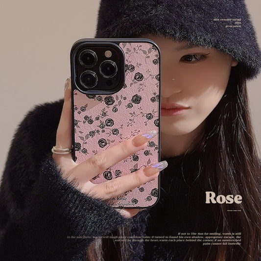 Black Rose Flower Apple 15 Mobile Phone Case 17promax Gentle Powder 11 Suitable for iPhone16 Cortex 12 Premium