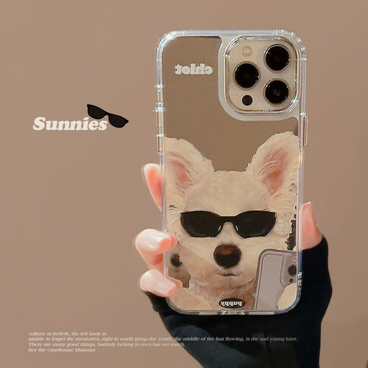 Applicable to Apple 15Pro mobile phone case max sunglasses dog iphone16 all-inclusive 13 trendy cool personality 14 mirror 17