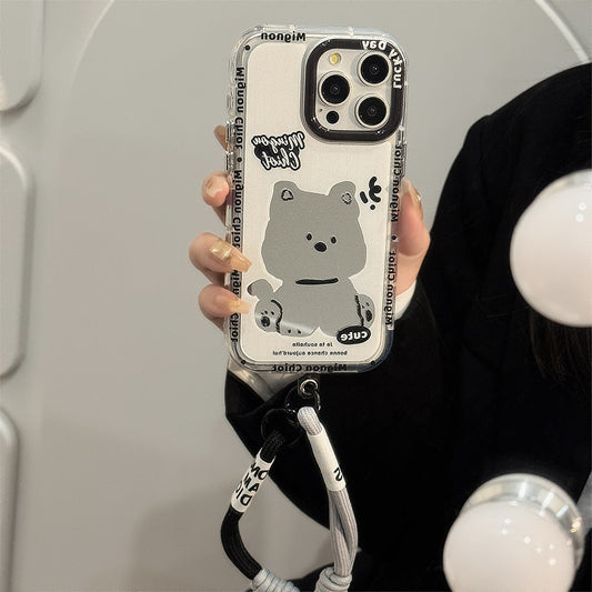 Sweet Cool Puppy Mirror Suitable for 16ProMax Apple 15 Mobile Phone Case iPhone17 Cartoon 12 Generation 11 Hand Rope