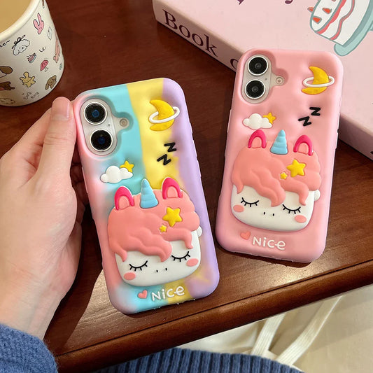 Rainbow Unicorn Telescopic Bracket Phone Case