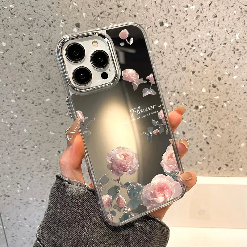 Rose Flower Make Up Mirror Cover Phone Case