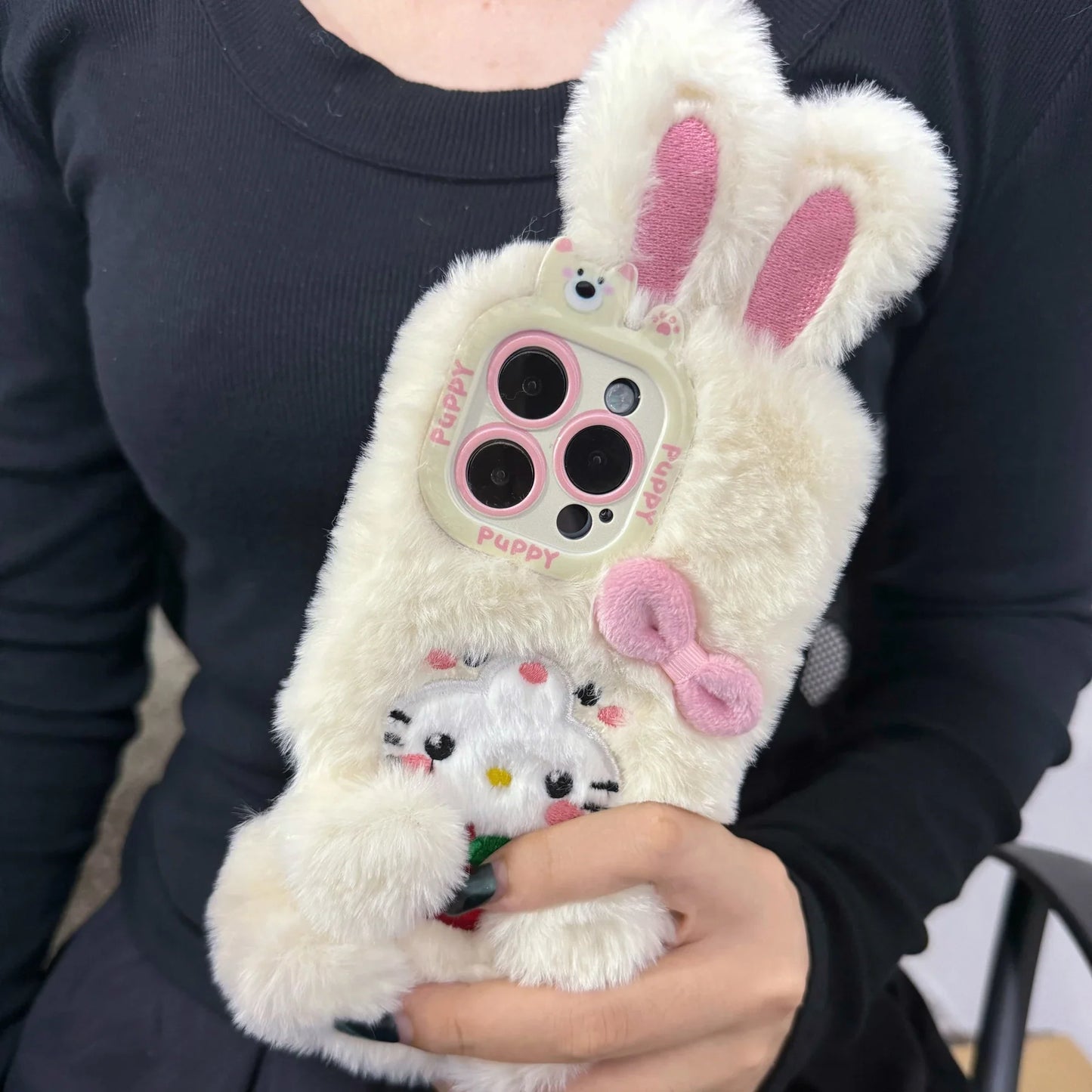 Cartoon Cute 3D Bow Plush Bunny Kawaii Phone Case