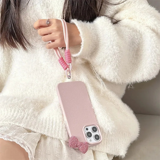 3D Rhinestone Bow Litchi Pattern Soft Phone Case