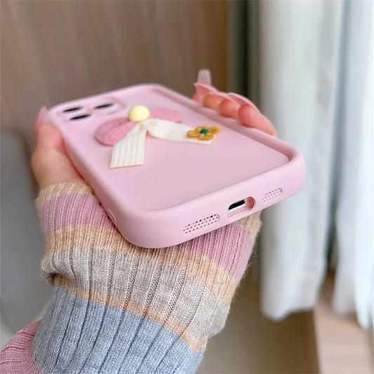 3D Fabric Pink Bowknot Flower Phone Case