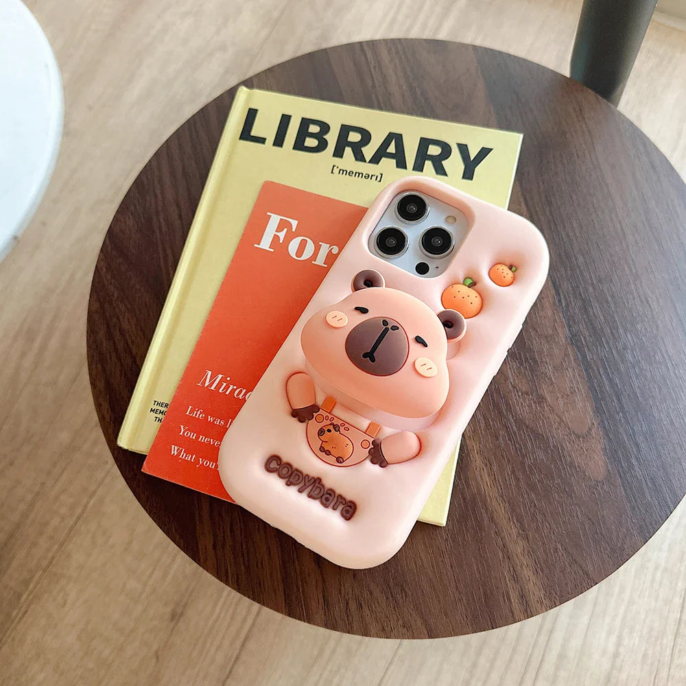 Cartoon Copybara Case Soft Silicone Cover With Stand Holder Phone Case