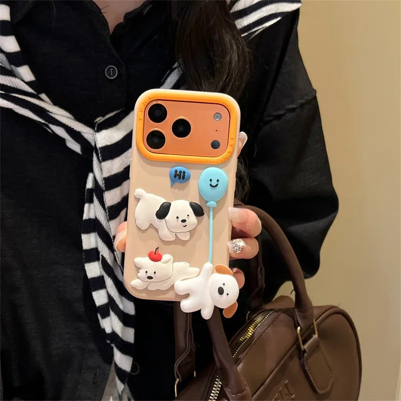 Cute Cartoon 3D Puppy Balloon Pendant Silicone Phone Case For iPhone