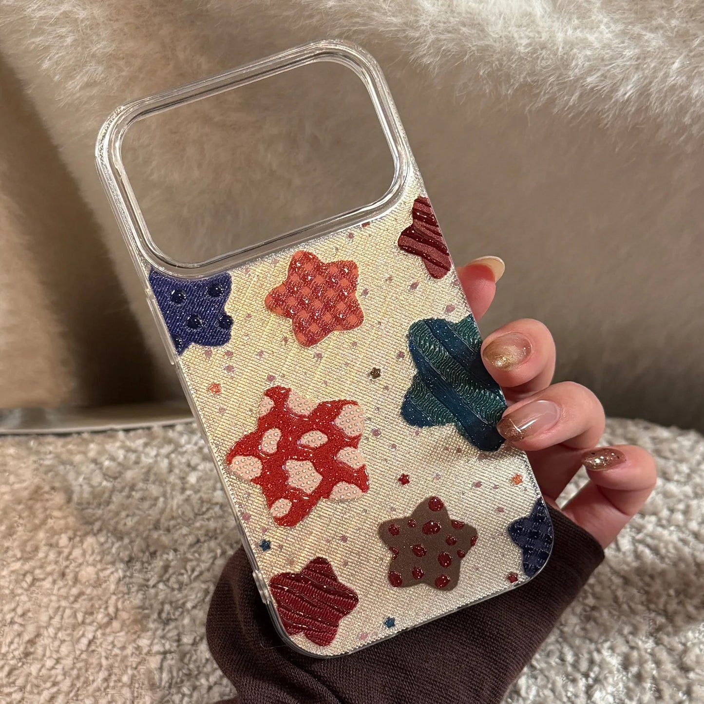Korean Colorful Stars Glitter Plating Phone Case For iPhone