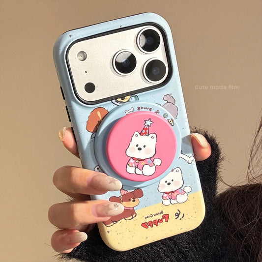Cute Splash-ink Cartoon Puppy Magnetic Holder Phone Case For iPhone