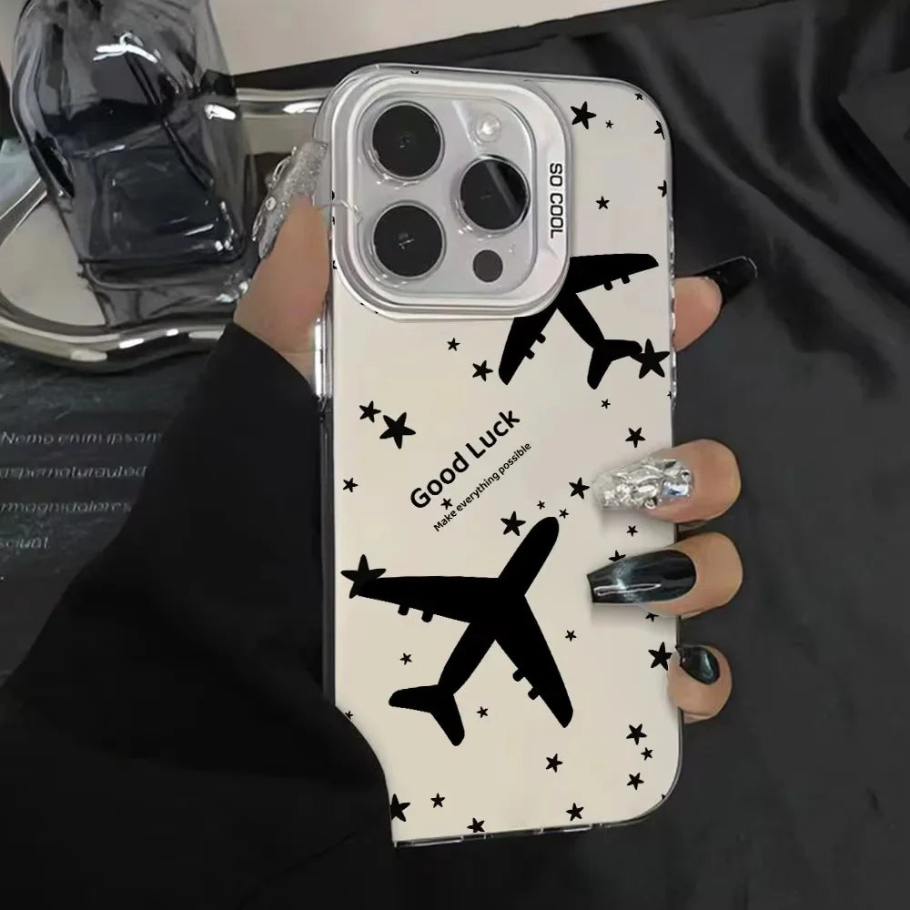 Black Polka Dot Pattern Lens Protect Plating Shockproof Cover Phone Case