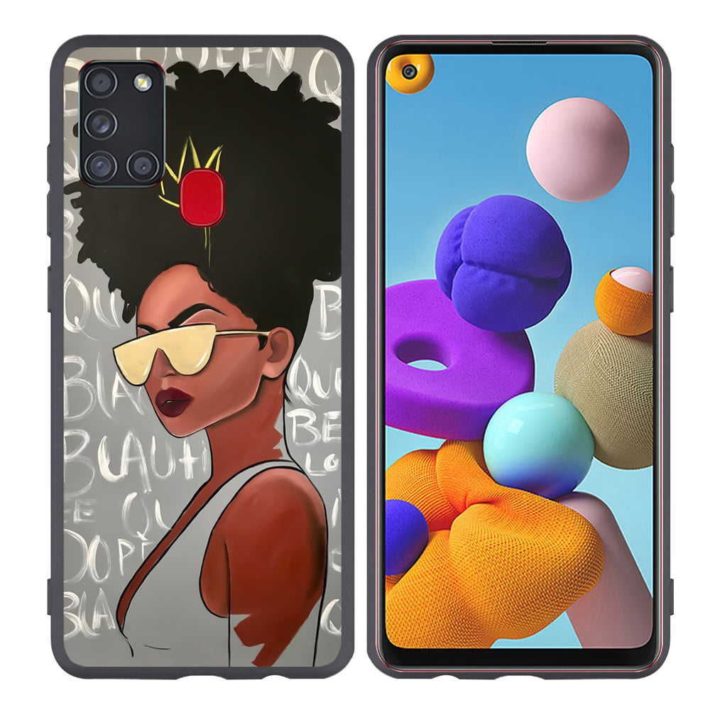 Cartoon Paint Black Girls Soft Cell Phone Case for Samsung Galaxy A21S image 7