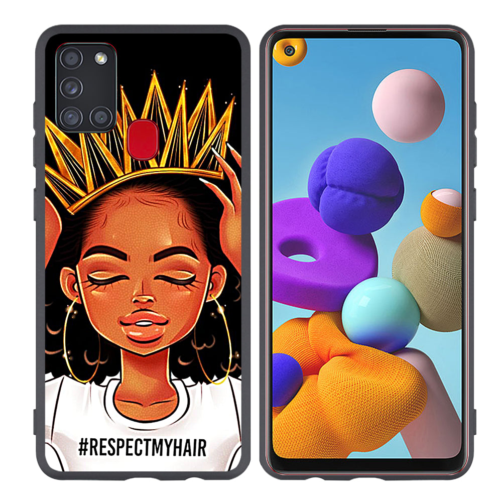 Cartoon Paint Black Girls Soft Cell Phone Case for Samsung Galaxy A21S image 10