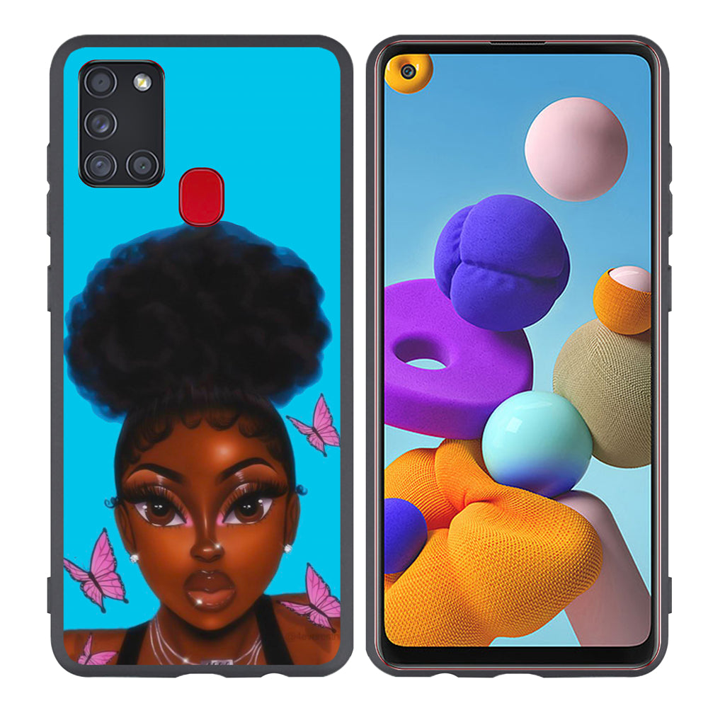 Cartoon Paint Black Girls Soft Cell Phone Case for Samsung Galaxy A21S image 13