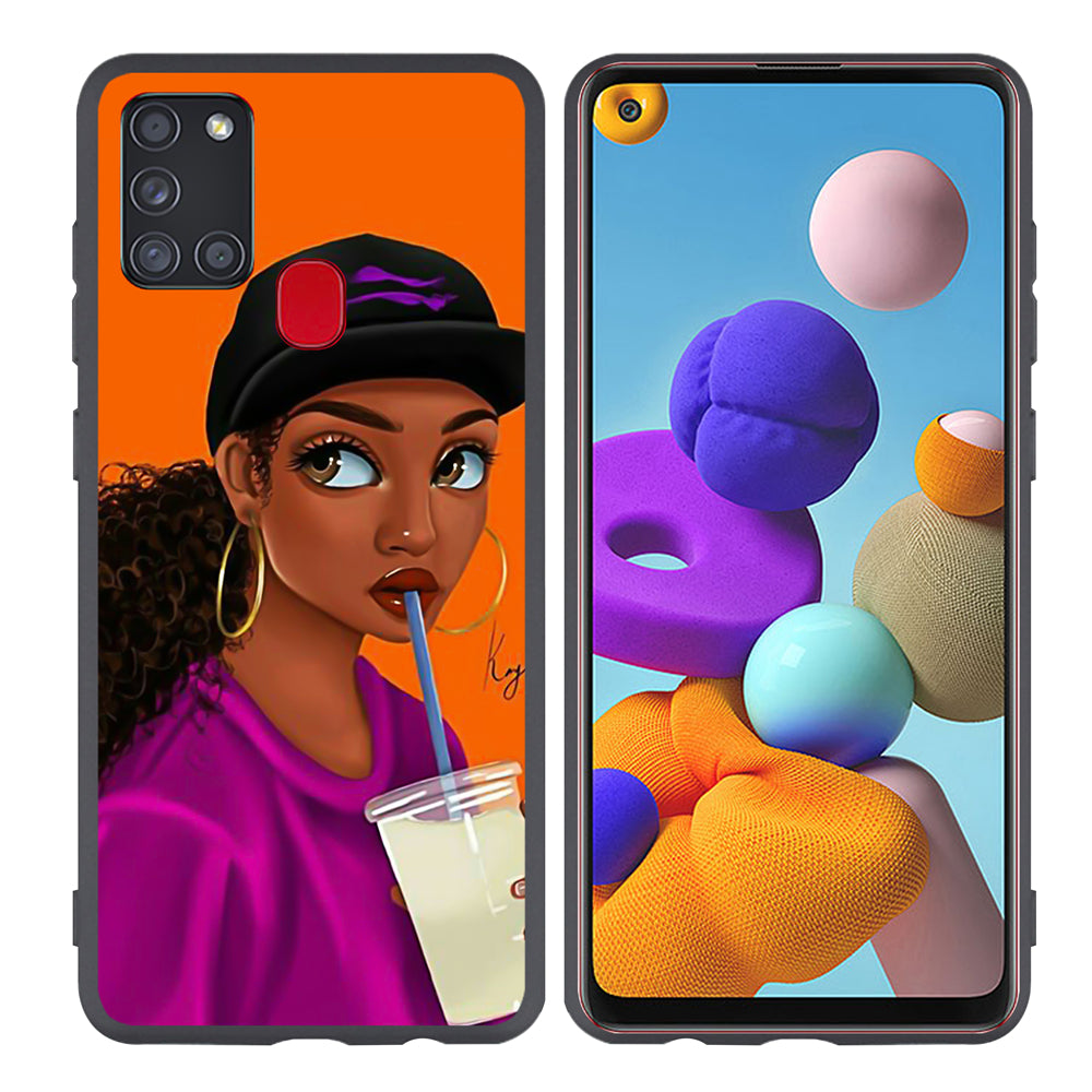 Cartoon Paint Black Girls Soft Cell Phone Case for Samsung Galaxy A21S image 6