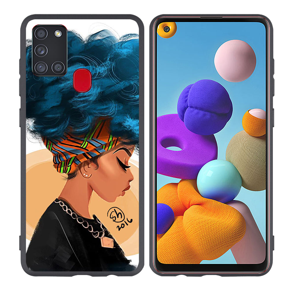 Cartoon Paint Black Girls Soft Cell Phone Case for Samsung Galaxy A21S image 11