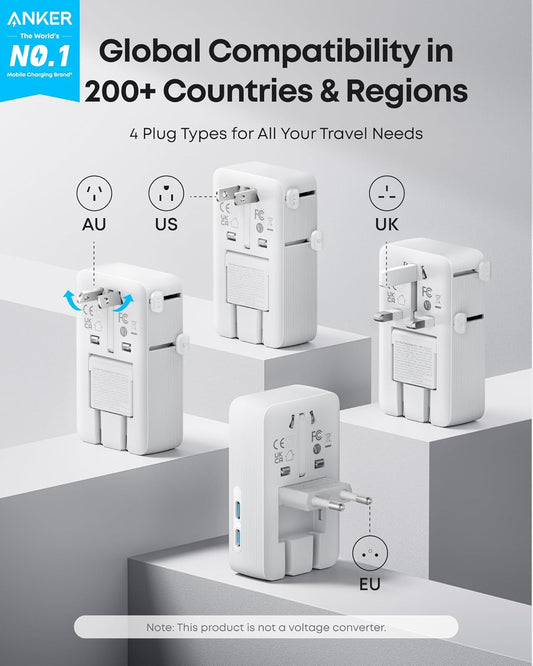 Anker Nano Travel Adapter (5-in-1, 20W, 1-Pack)