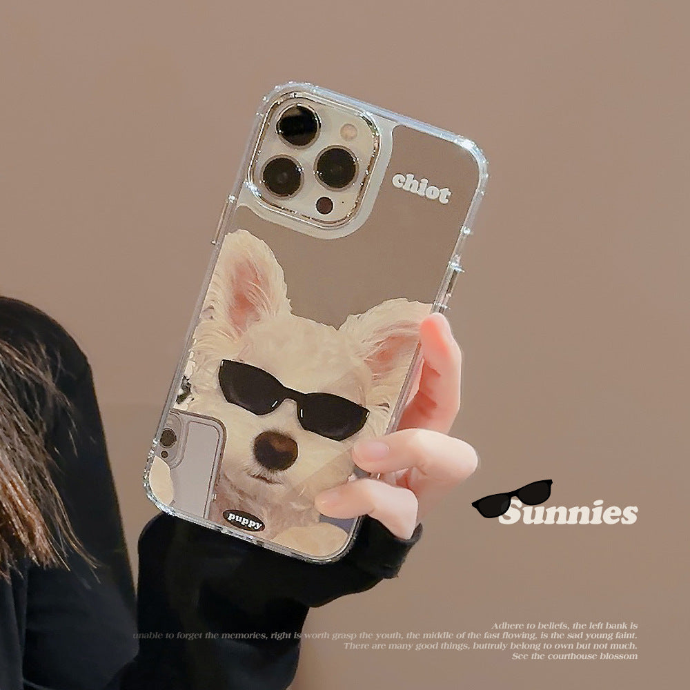 Applicable to Apple 15Pro mobile phone case max sunglasses dog iphone16 all-inclusive 13 trendy cool personality 14 mirror 17