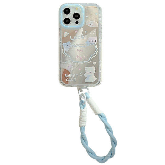 Summer mirror puppy is suitable for 16ProMax Apple 15 mobile phone case iPhone17 cartoon 12 generation hair 11 hand rope