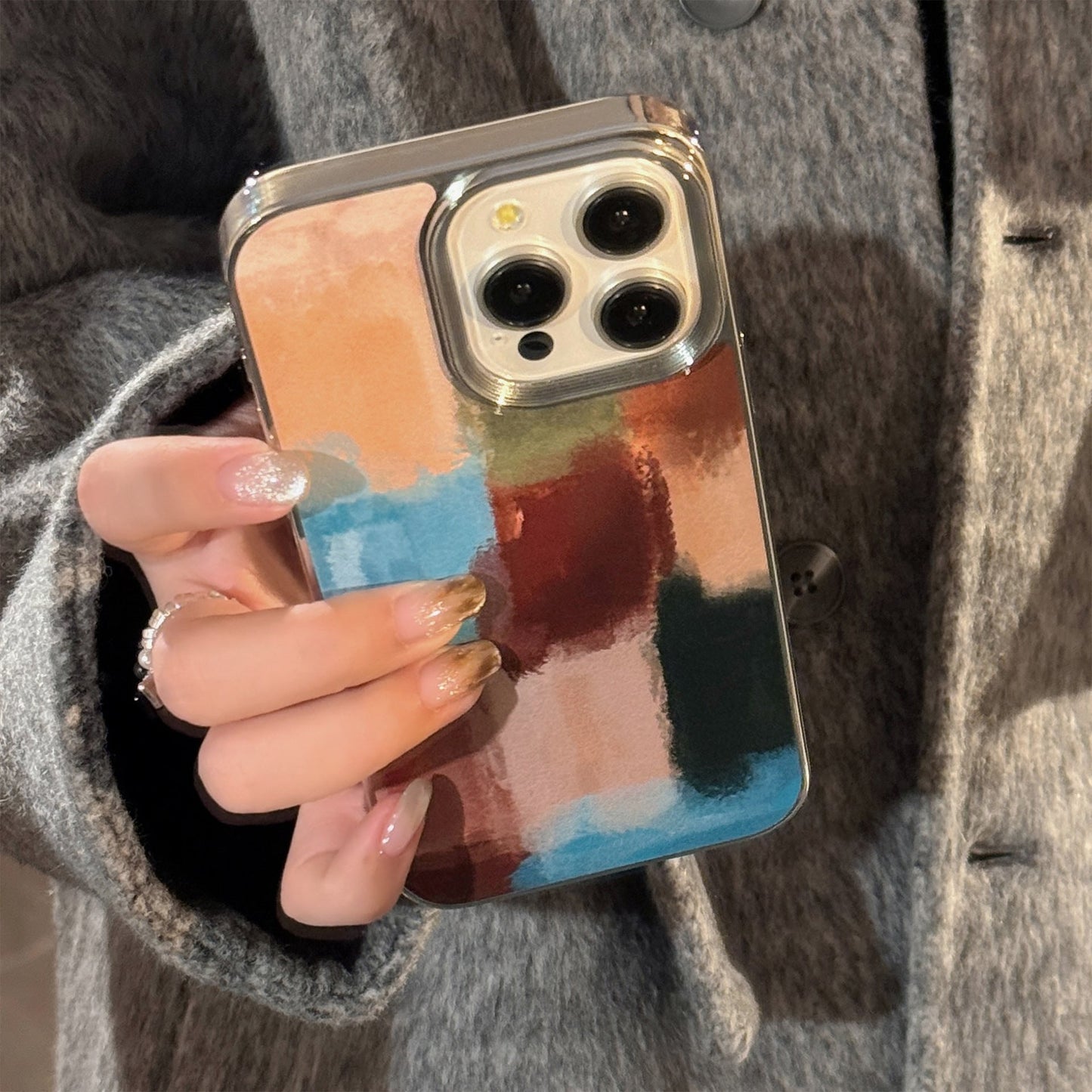 Art Contrast Color Splicing Apple 16 Mobile Phone Case 17promax Leather 15 Suitable for iPhone13 Electroplating 14 Advanced