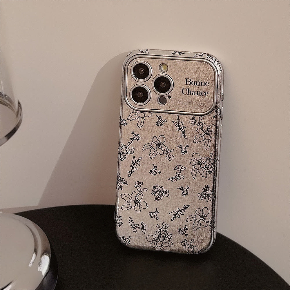 Sketch flower for iphone16 iPhone 15 mobile phone case 13promax silver leather 17 premium sense 12 Korean