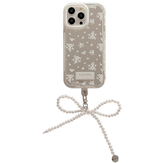 White tea ins gentle and fresh for 17Pro Max Apple 16 mobile phone case iPhone15 mirror 12 lanyard 11