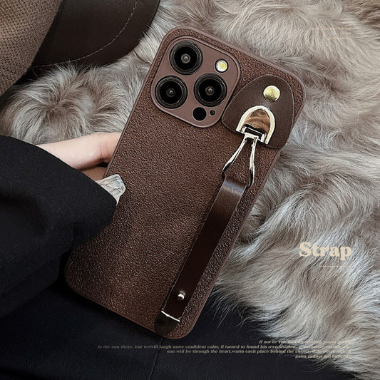 Applicable to iPhone15 iPhone case 14Pro max retro leather wristband 11 premium ins moon pit pattern 13
