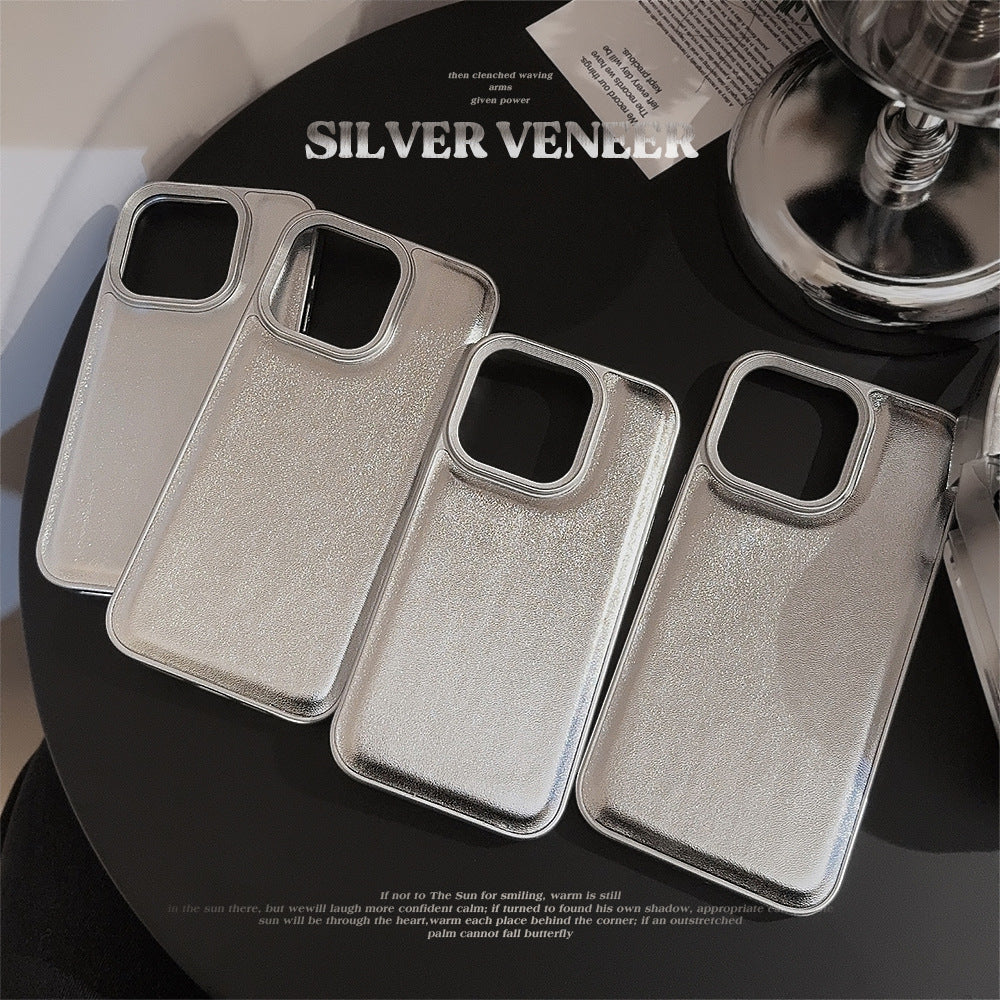 Silver bulge leather Apple 17 mobile phone case iPhone16promax premium sense 11 solid color 13 hard 12 applicable