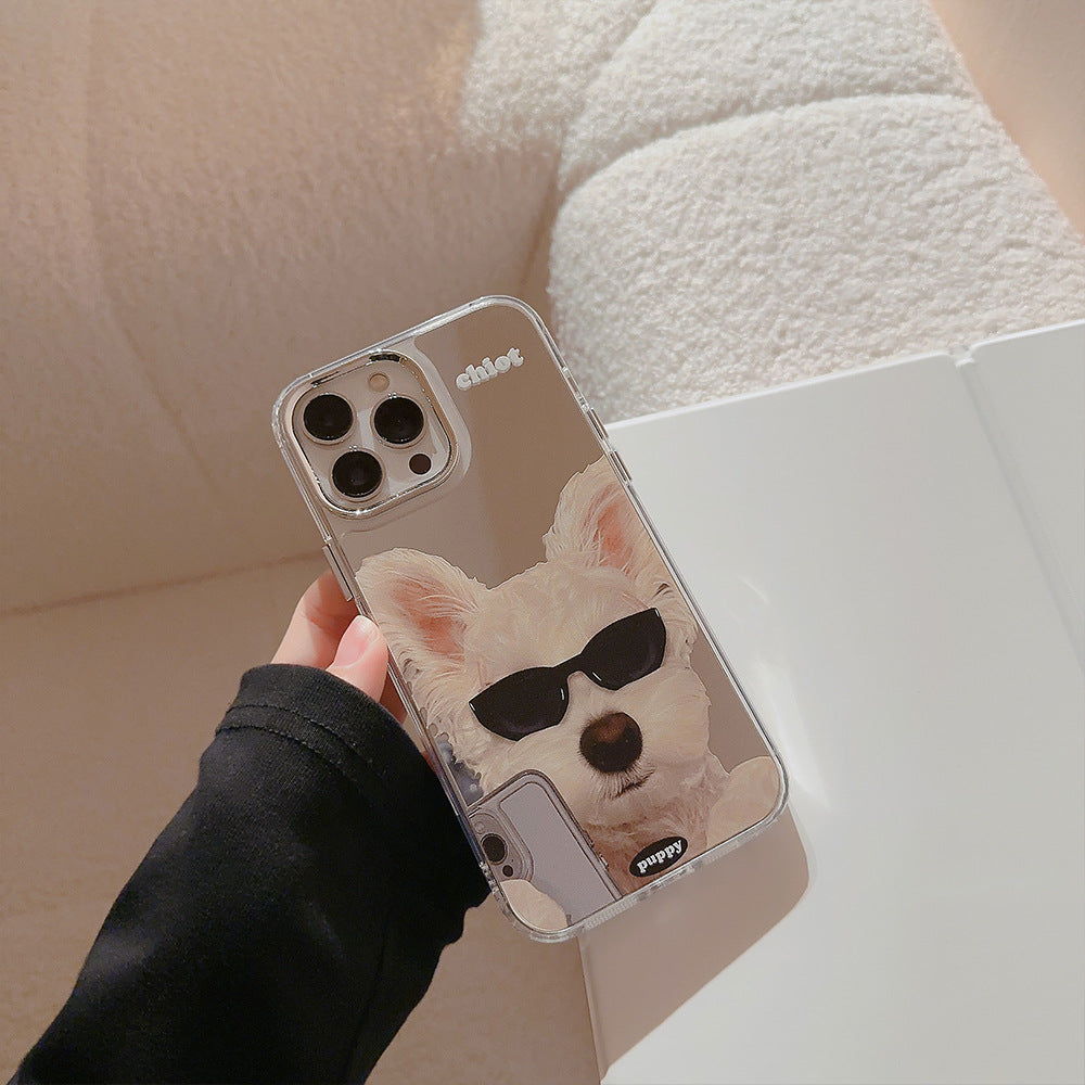 Applicable to Apple 15Pro mobile phone case max sunglasses dog iphone16 all-inclusive 13 trendy cool personality 14 mirror 17