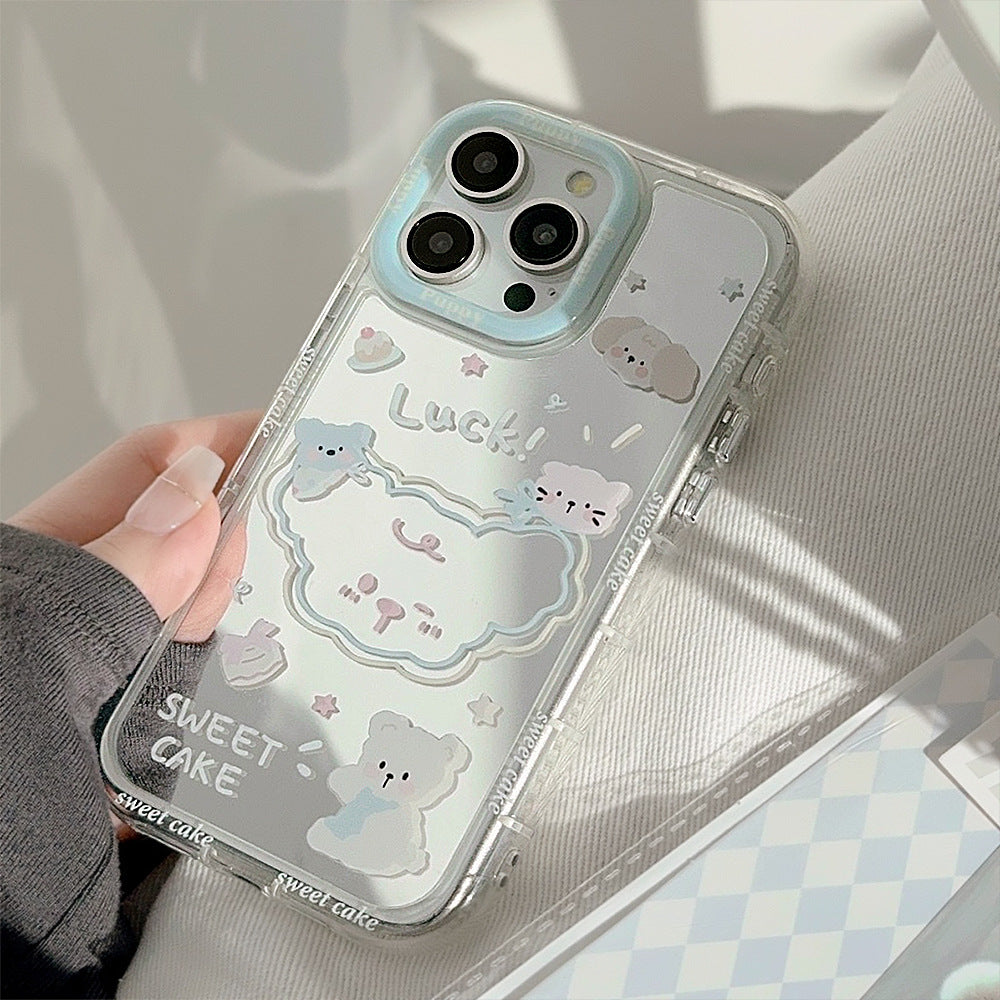 Summer mirror puppy is suitable for 16ProMax Apple 15 mobile phone case iPhone17 cartoon 12 generation hair 11 hand rope