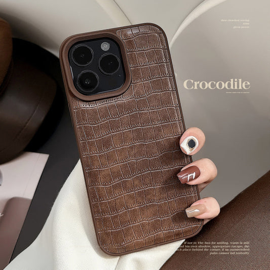 Retro brown alligator leather pattern 15 Apple 16 mobile phone case 17promax premium wind for iPhone13 personality 11