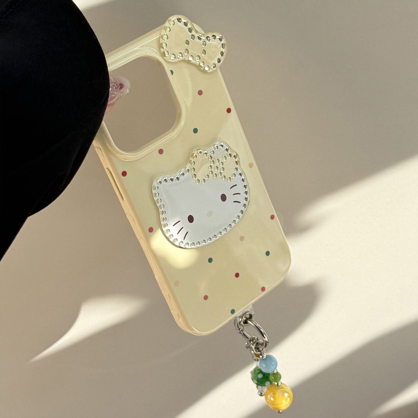 Three-dimensional gilt is suitable for 17promax Apple 16 mobile phone case iphone14 color polka dot bow cat 13 pendant.