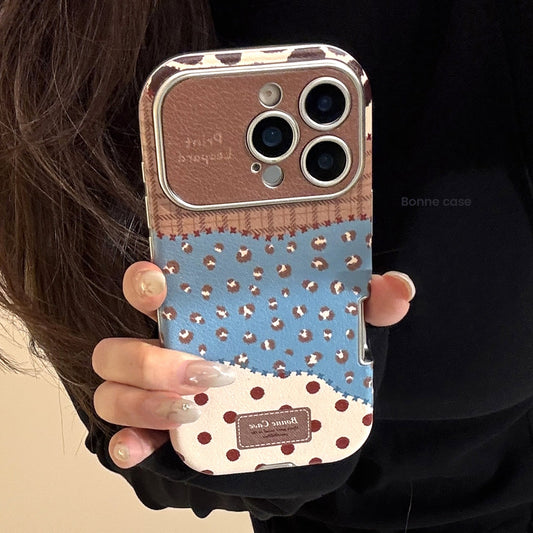 Retro leopard print splicing leather for iphone17 Apple 16promax mobile phone case 15 anti-drop 17 advanced 12