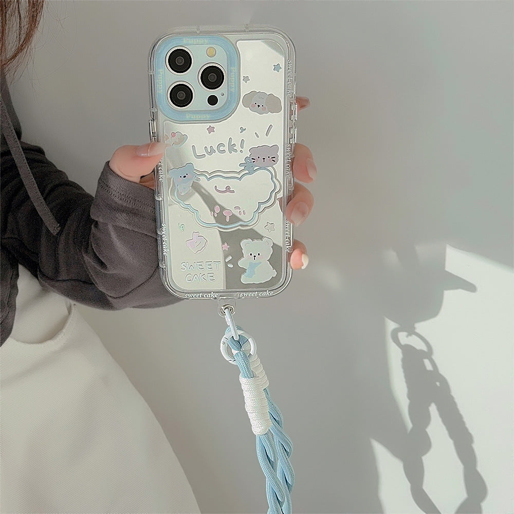 Summer mirror puppy is suitable for 16ProMax Apple 15 mobile phone case iPhone17 cartoon 12 generation hair 11 hand rope
