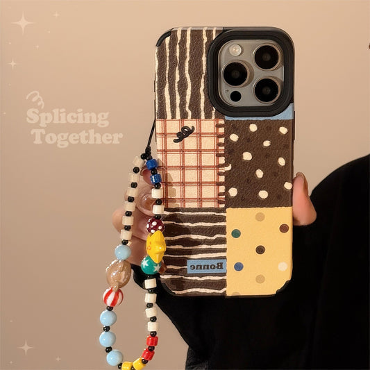 Retro ins polka dot splicing for iphone16 apple 17 mobile phone case 15pro max leather 14 lanyard 13