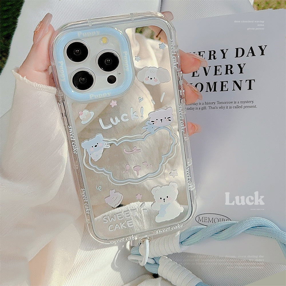 Summer mirror puppy is suitable for 16ProMax Apple 15 mobile phone case iPhone17 cartoon 12 generation hair 11 hand rope