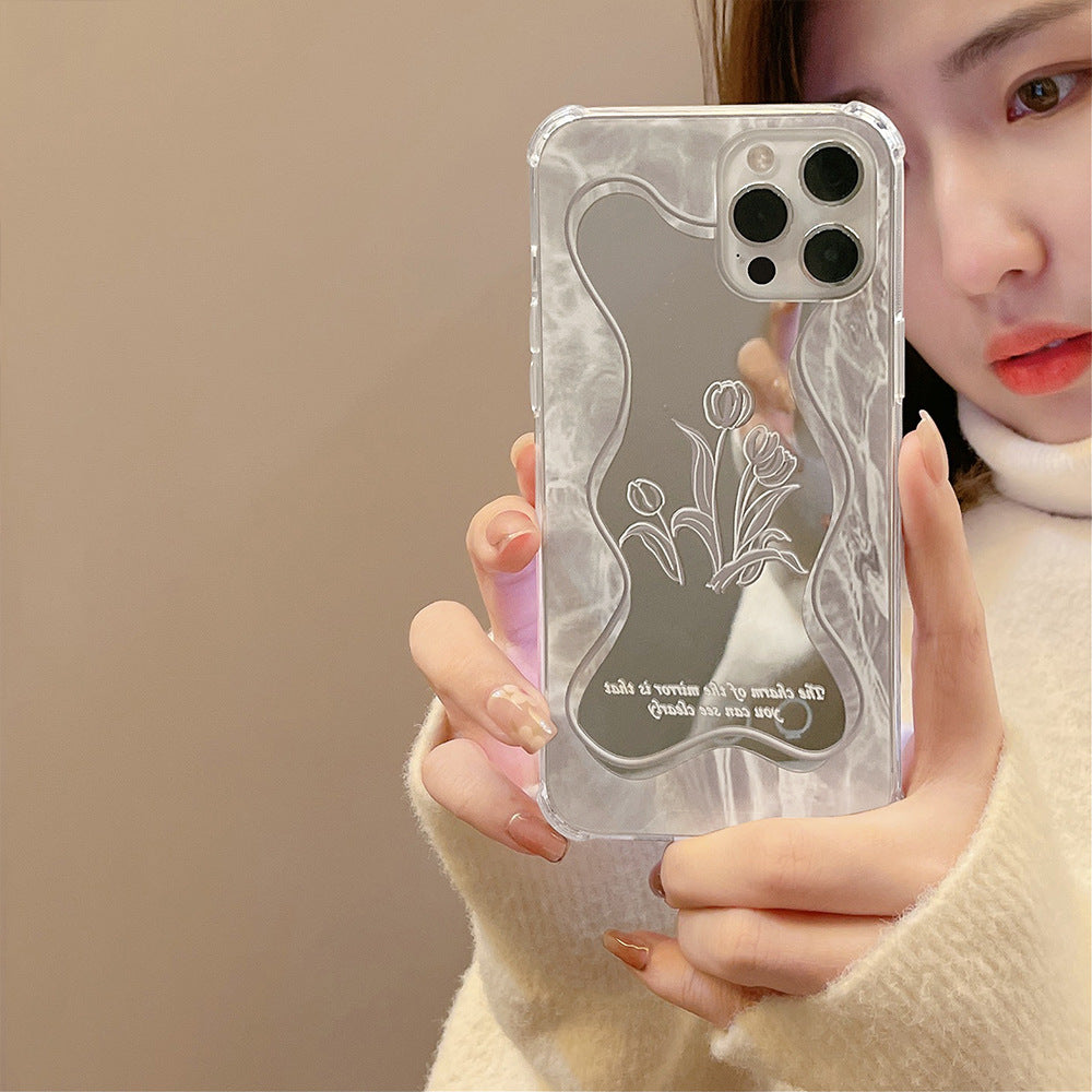 Cold wind flower mirror 16pro max apple iphone17 mobile phone case 15 sets 11 women 8plus suitable X