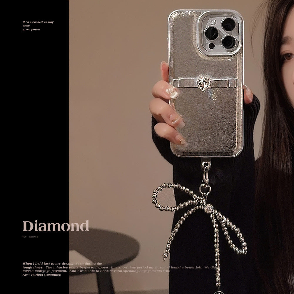 Three-dimensional French bow lanyard suitable for Apple 16 mobile phone case iPhone17promax temperament 11 leather case 13