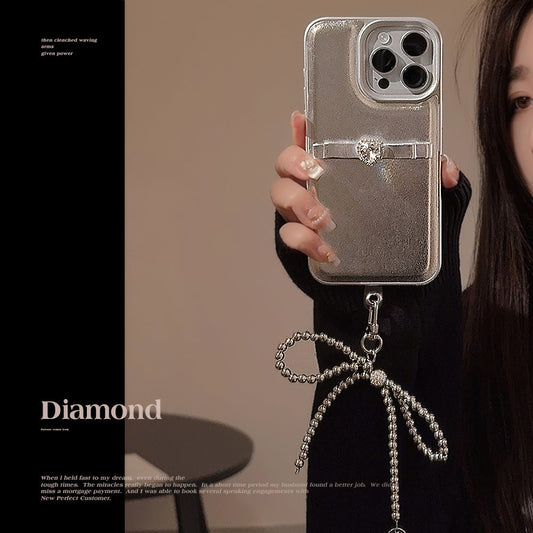 Three-dimensional French bow lanyard suitable for Apple 16 mobile phone case iPhone17promax temperament 11 leather case 13