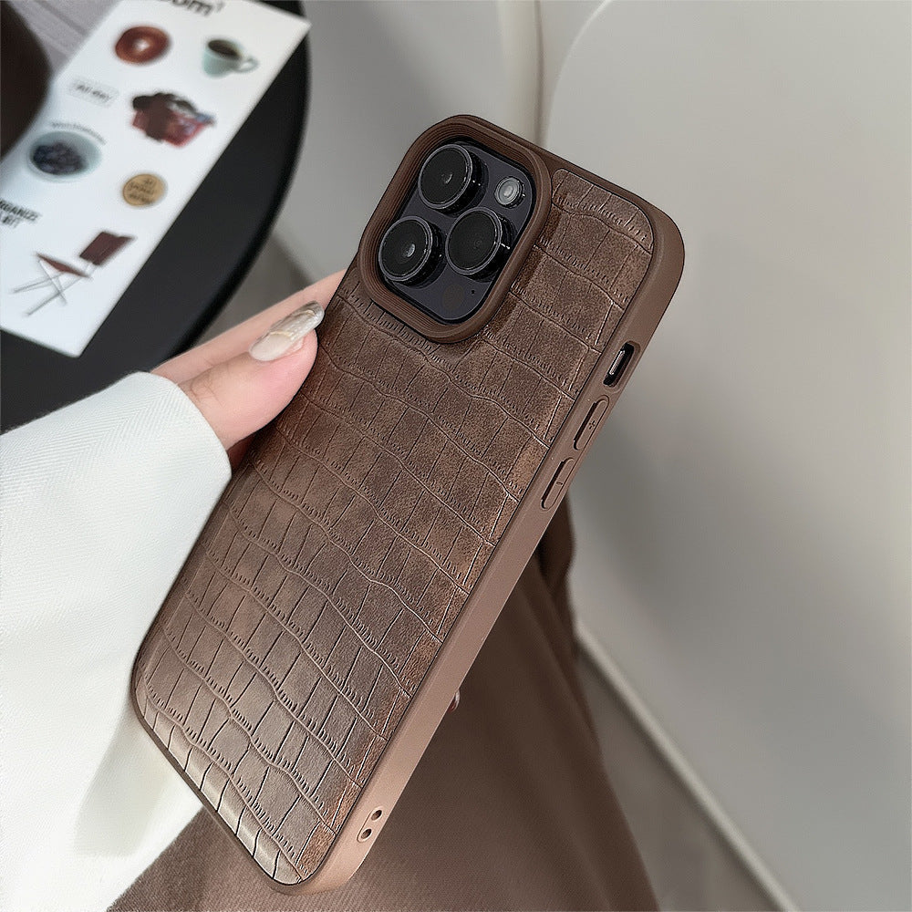 Retro brown alligator leather pattern 15 Apple 16 mobile phone case 17promax premium wind for iPhone13 personality 11