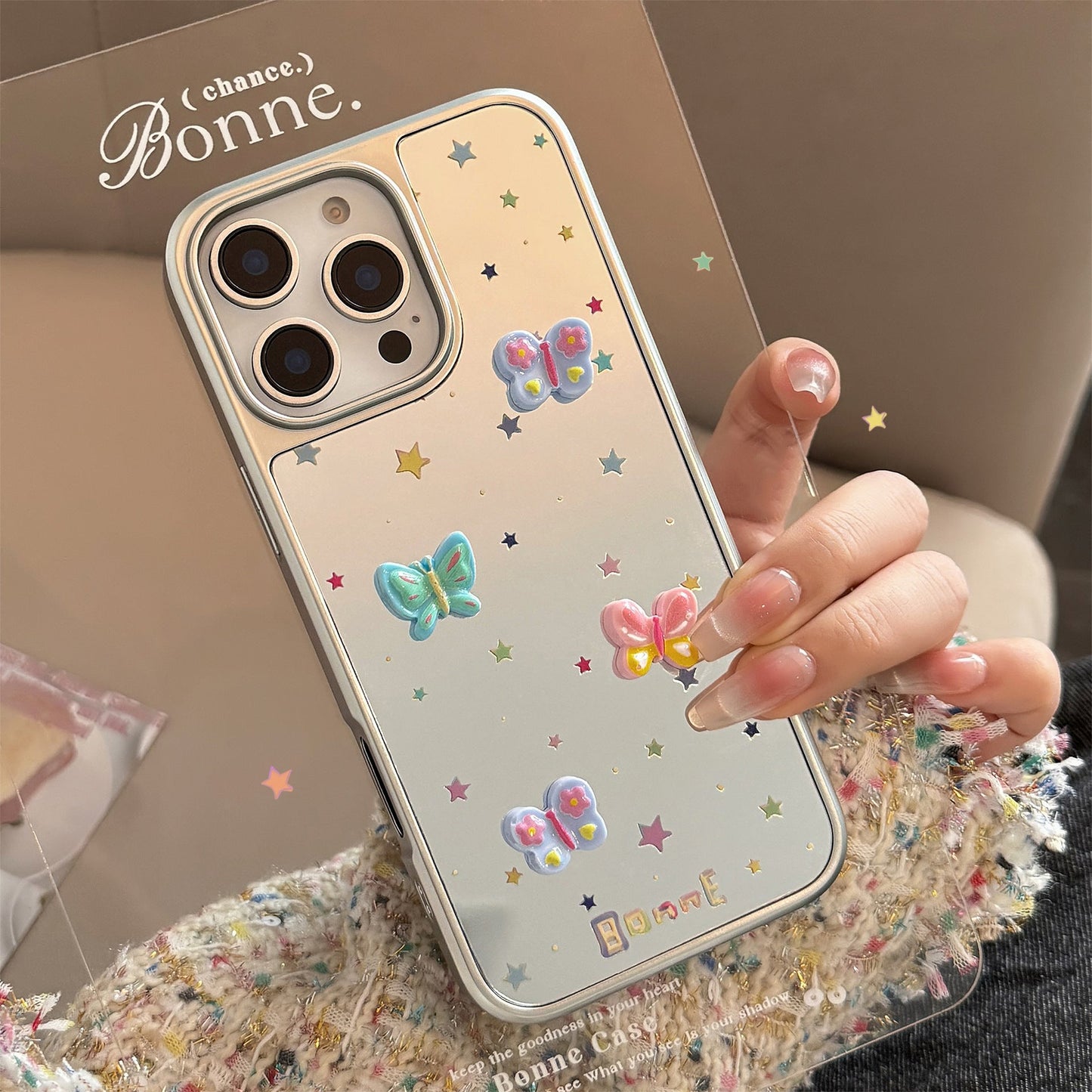 Three-dimensional butterfly is suitable for 16 Apple 15promax mobile phone case iphone17 electroplated mirror 13 sweet 15 generation