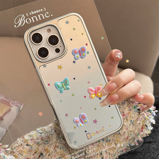 Three-dimensional butterfly is suitable for 16 Apple 15promax mobile phone case iphone17 electroplated mirror 13 sweet 15 generation