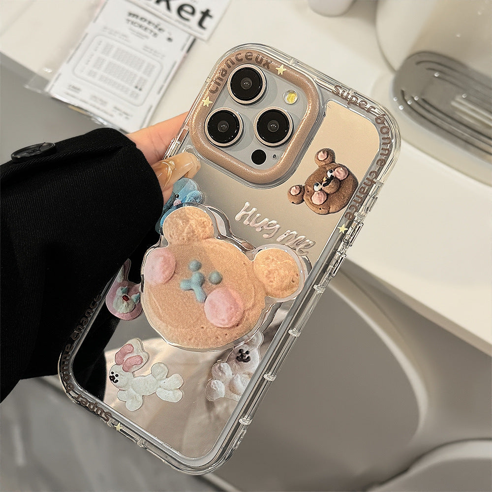 Cookie bear holder for 16ProMax Apple 15 mobile phone case iPhone17 mirror 12 hand strap 11