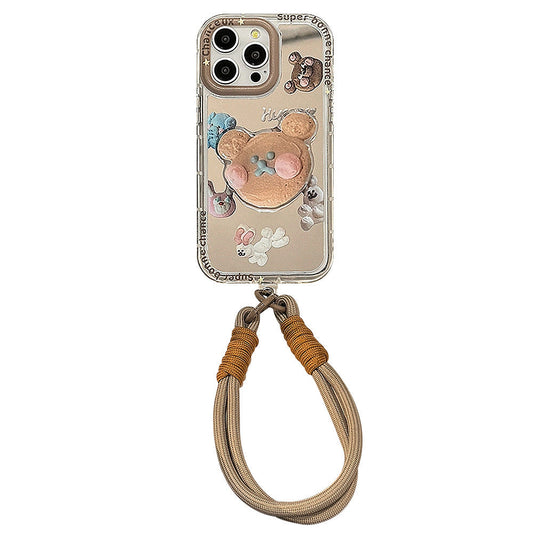 Cookie bear holder for 16ProMax Apple 15 mobile phone case iPhone17 mirror 12 hand strap 11