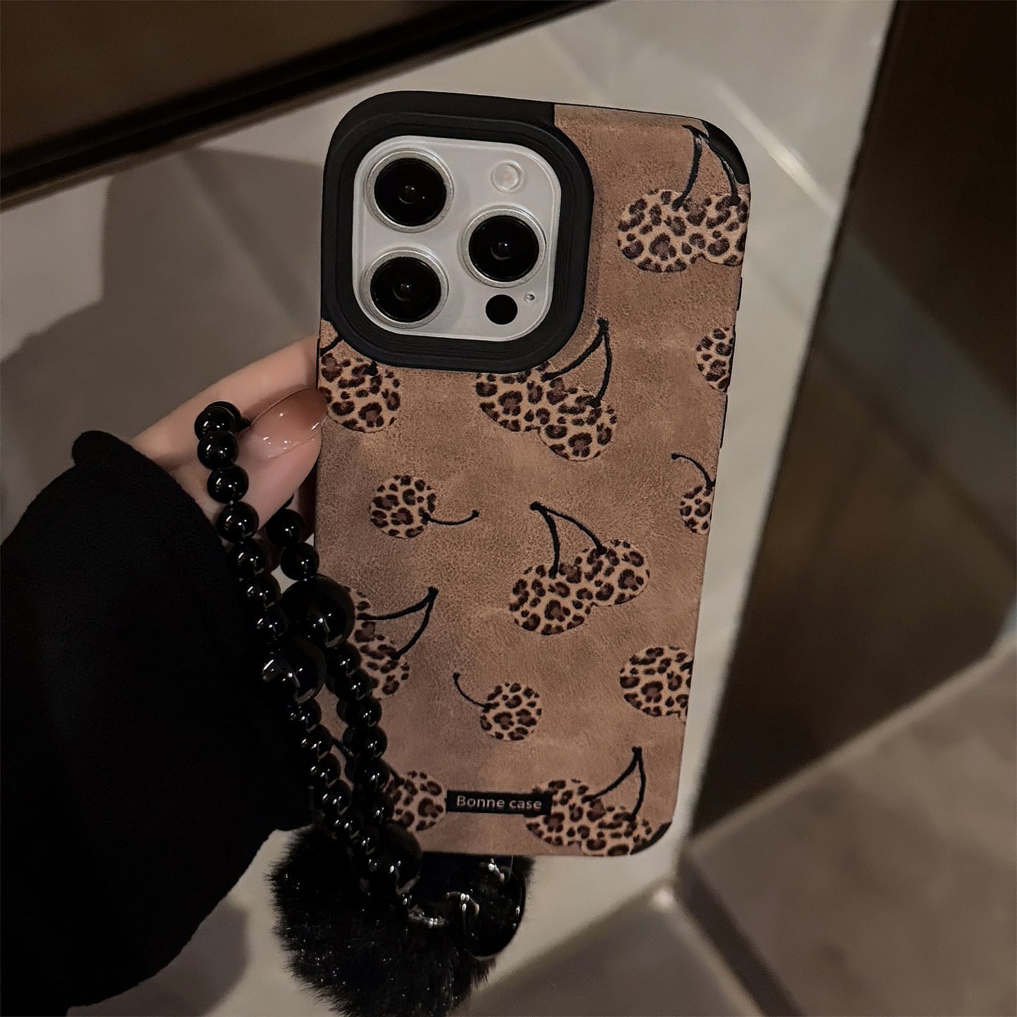 Sweet and cool leopard print cherry for iphone16 apple 17 mobile phone case 15promax suede 14 plush rope 13