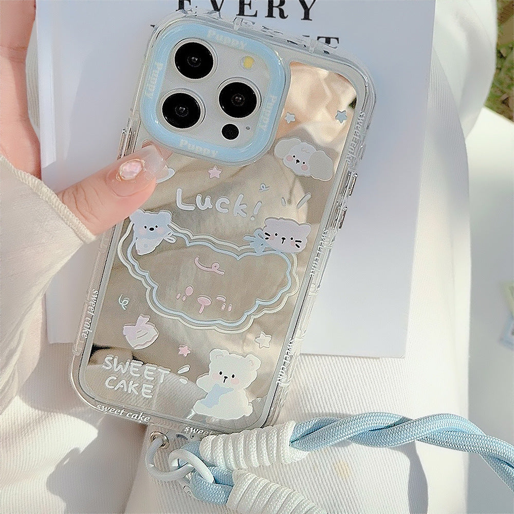 Summer mirror puppy is suitable for 16ProMax Apple 15 mobile phone case iPhone17 cartoon 12 generation hair 11 hand rope